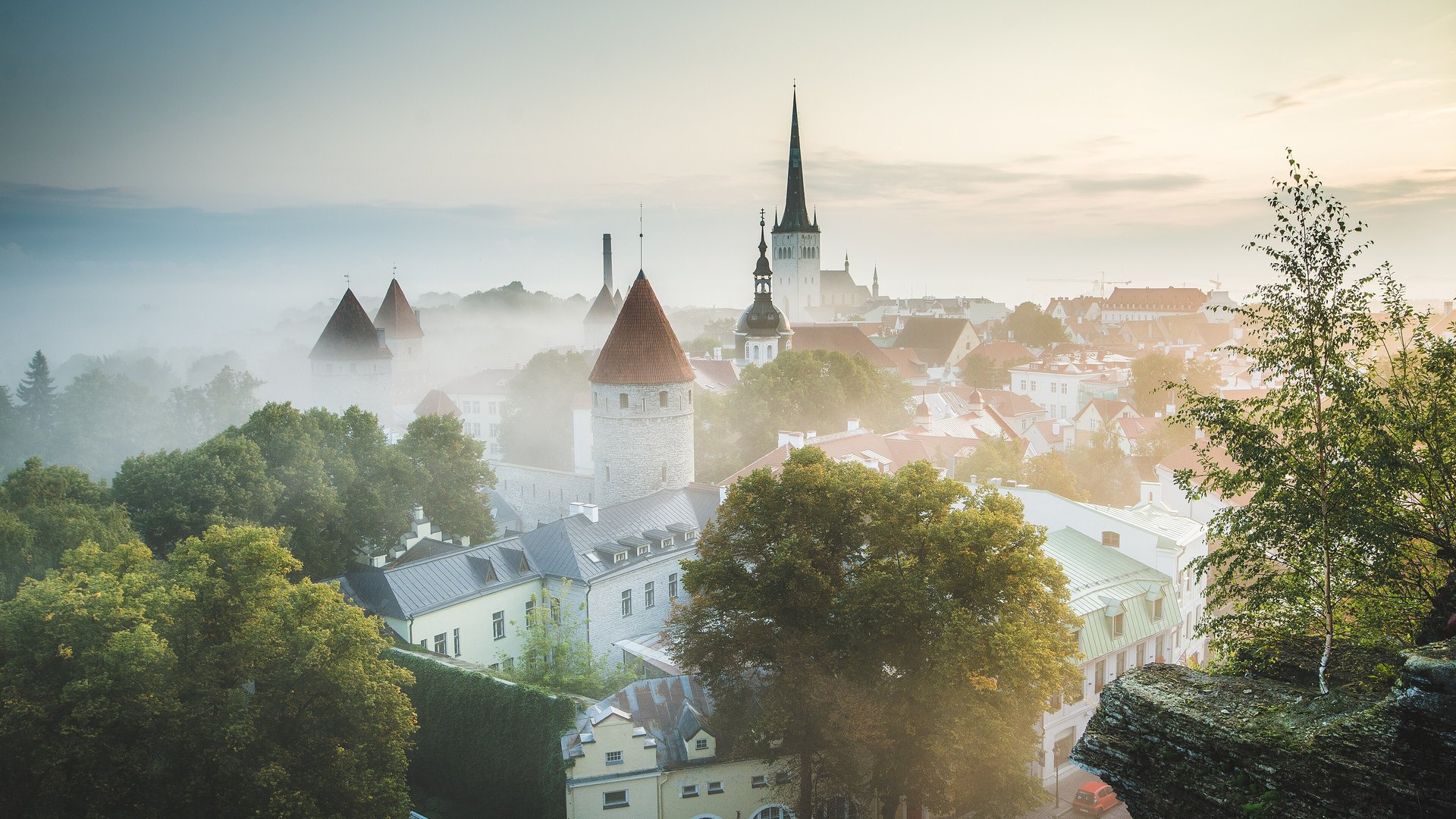 Tallinn Old Town rooftops at dusk